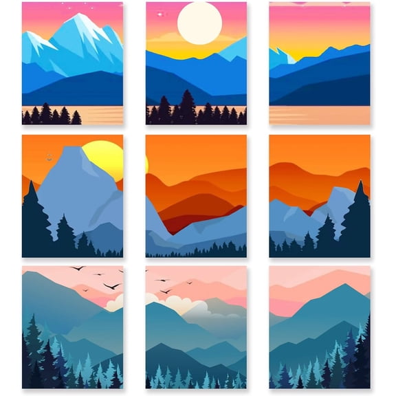 Landscape Canvas Wall Poster Natural Wall Art Prints Poster Artwork Geometric Abstraction for Living Kids Room Bedroom Office Wall Decoration No Framed Picture Decor Panel Set of 9 DIY