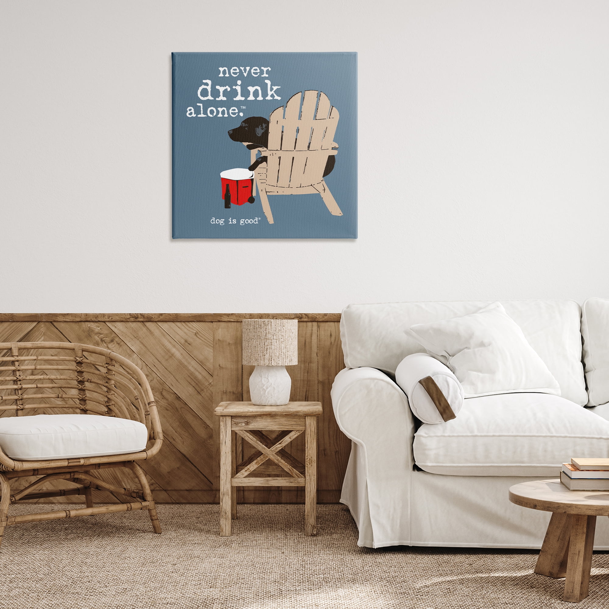 Stupell Industries Never Drink Alone Phrase Animals Painting Wrapped Canvas Art Print Wall Art, 30 x 30
