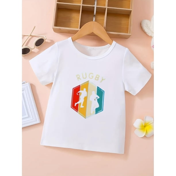 Rugby T-shirt - Boys' Casual T-Shirt with "RUGBY" Print, Round Neck Fashionable Comfort Spring/Summer Tee, Boys' Clothing Gift