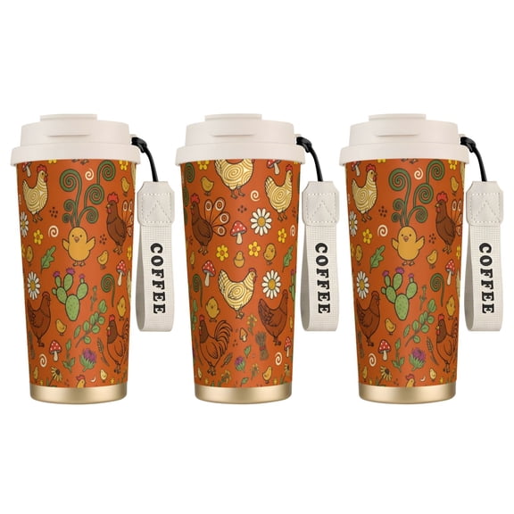 1pc Chicken Tumbler with Chicken Decor, 18oz Leak-proof Stainless Steel Vacuum Insulated Coffee Mug, Travel Water Bottle with Straw