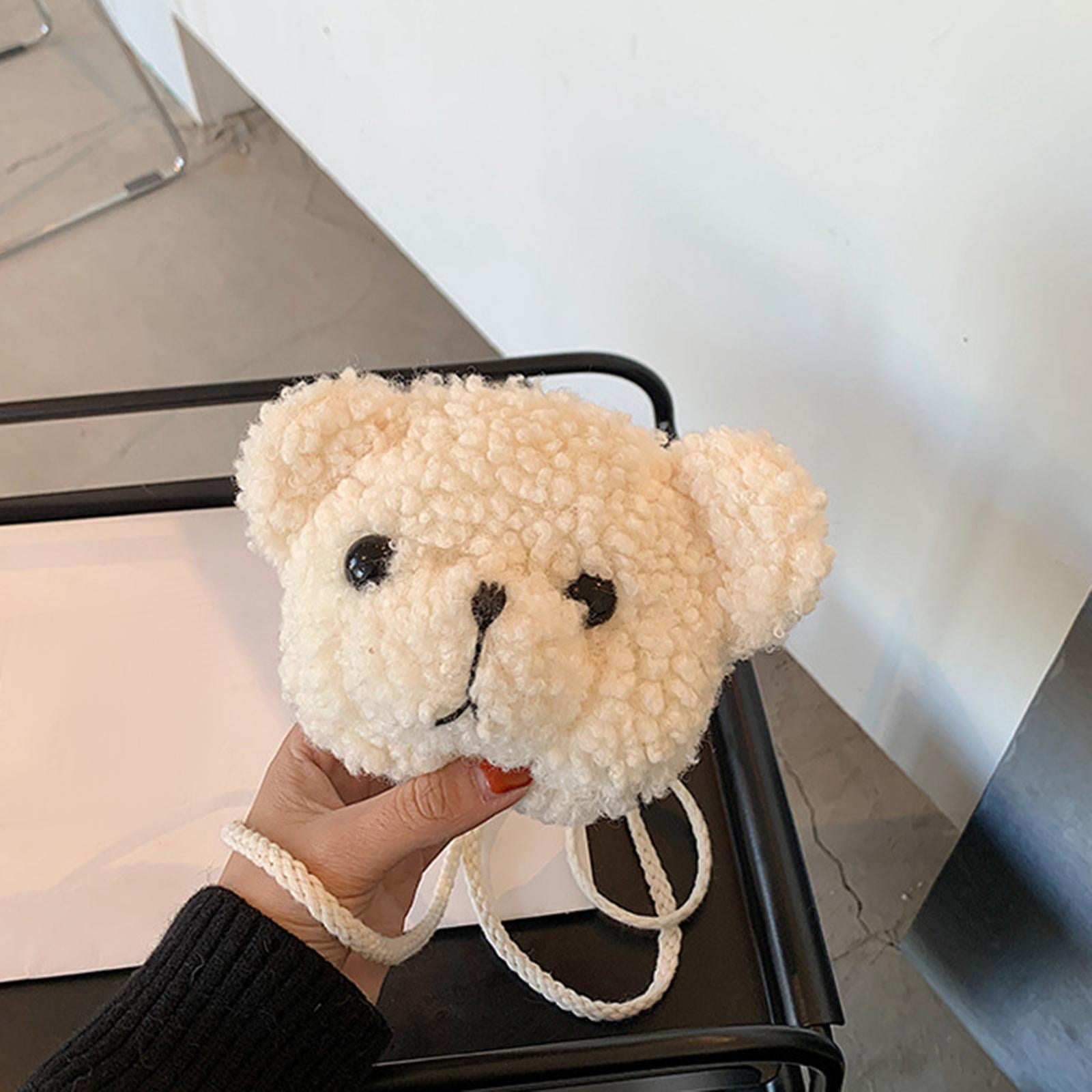 kusrkot Bear Plush Shoulder Bag Animal Purse Soft Casual Women Animal Bags for White