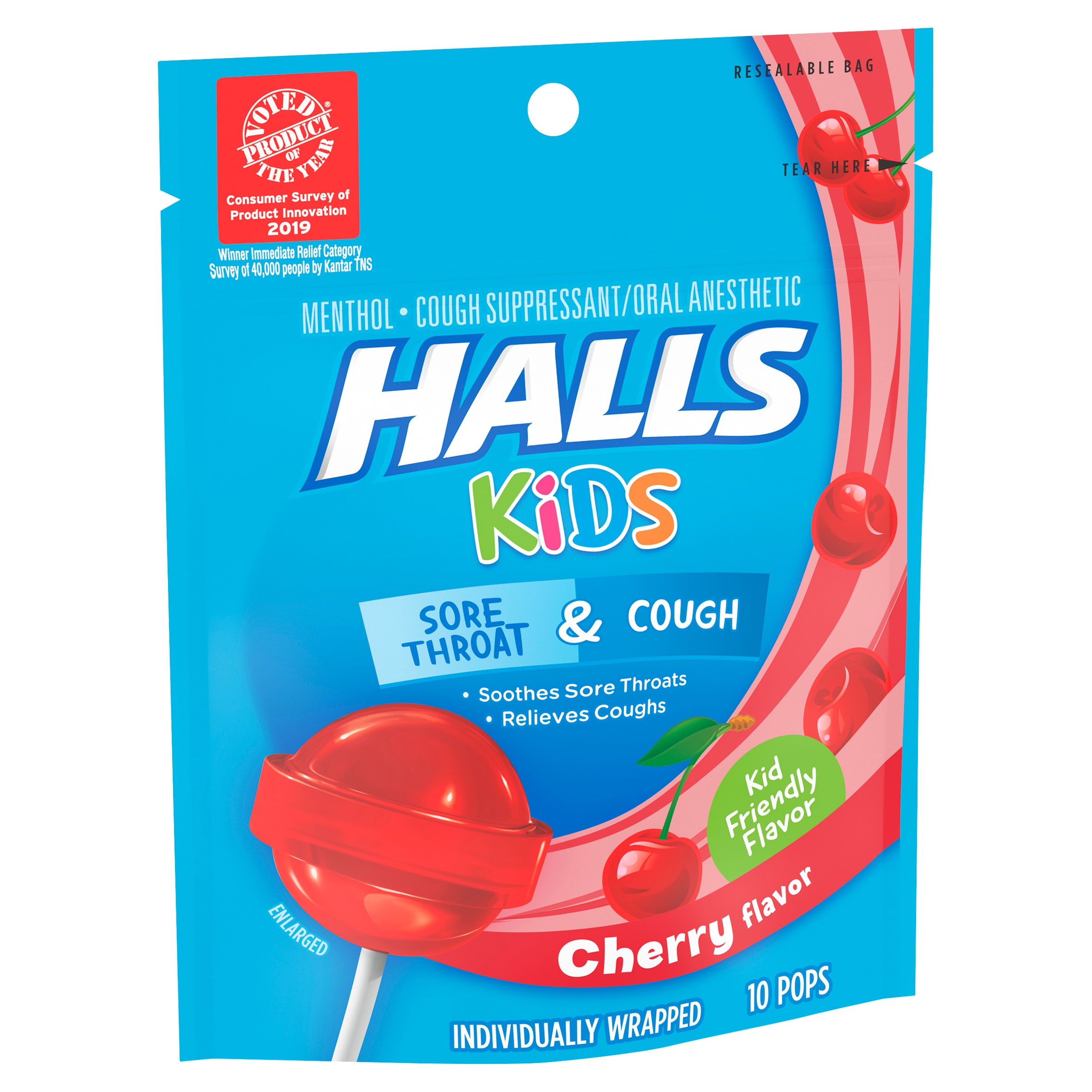 Halls Kids Cherry Flavor Cough & Sore Throat Pops, 10 count Walmart