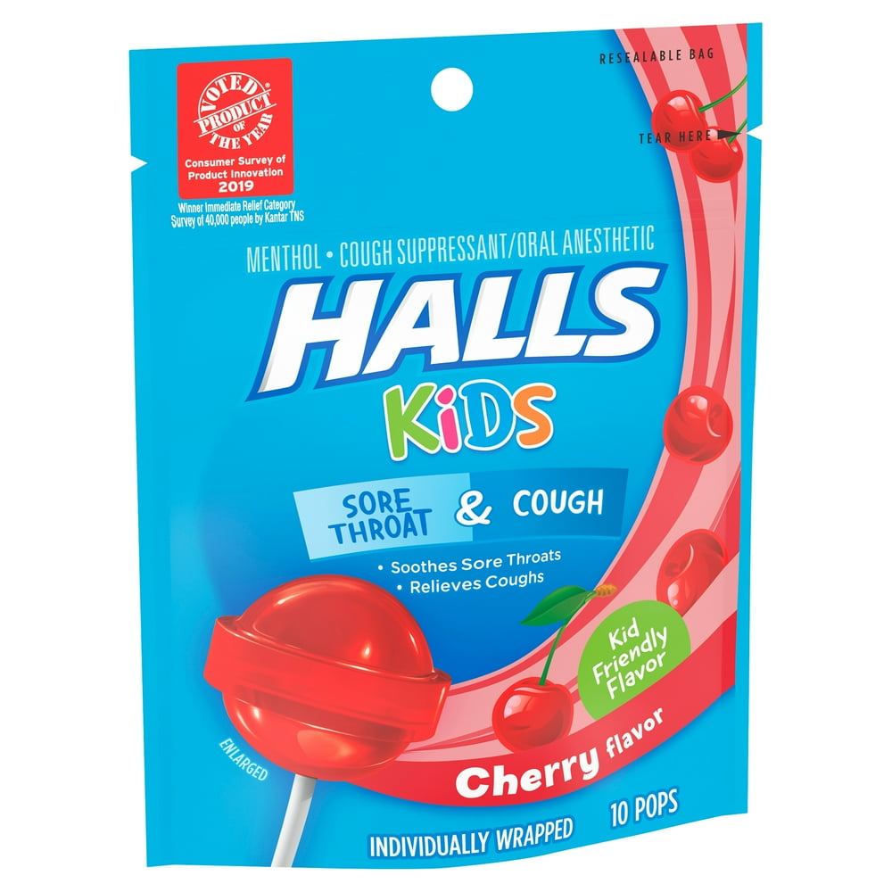Halls Kids Cherry Flavor Cough & Sore Throat Pops, 10 count Walmart