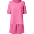 thumbnail image 2 of Womens Trousers Tall Length Womens Casual And Comfortable Foreign Style Bat Shirt Fashion Short Sleeved Shorts Suit, 2 of 7