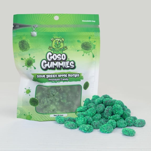 Goso Gummies Sour Green Apple Gusher Bombs, 6 oz Resealable Bag, Chewy Gummy Candy with Juicy Center, Sweet and Sour Green Apple Flavor