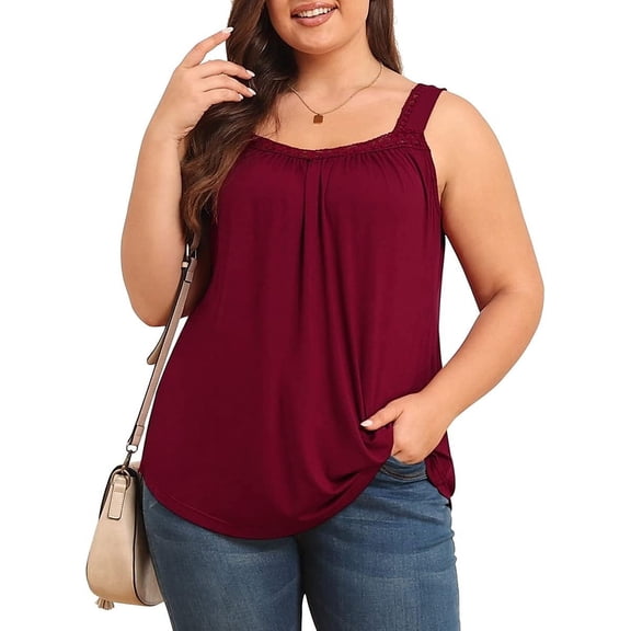 Daystry Plus Size Tank Tops for Women Loose Fit Lace Sleeveless Women's Summer Tanks Wine Red 1X