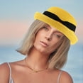 thumbnail image 3 of FELTECHELECTR Sombrero de paja con ala ancha enrollable y lazo para mujer y niña, ideal para el verano, para playa (amarillo), 3 of 5