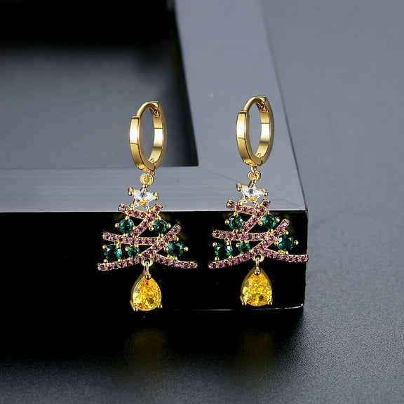Hot-selling Christmas tree zircon inlaid earrings for women, colorful and stylish autumn and winter Christmas earrings