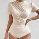 thumbnail image 1 of Body moldeador para mujer, color liso, ligero, fino, plisado, ajustado, manga corta, cuello redondo, mono con aberturas., 1 of 5