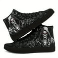 thumbnail image 2 of Coolcustomize Women's High-top Gothic Skull Punk Fashionable Sneakers, Unisex Gothic Flame Shoes for Streetwear, Rock Festivals, Punk Skull Print Unisex Lace-Up Casual Shoes, Breathable Fabric Boots, 2 of 11