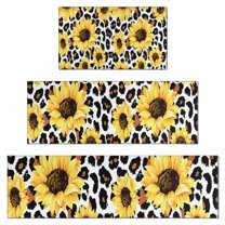Leopard Sunflower Pattern Kitchen Rugs Sets Of 3,Kitchen Runner Rugs Non Skid Washable,Decorative Kitchen Floor Mats for Kitchen,Sink,Laundry,17"x30"  17"x47"   17"x59"