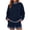 Blue, variant on Women's 2 Piece Outfits Sweatshirt and Shorts Sets Long Sleeve Crew Neck Lounge Matching Sets with Pockets Plaid Trim Casual Pajama Set White