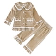 thumbnail image 3 of Sopiago Girls Pajama Set Velvet Button-Down Solid Long-Sleeve T-Shirt Top + Pants 2PCS Christmas Outfits Clothes Toddler Pijamas Boy Khaki,8-9 Years, 3 of 7
