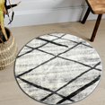 thumbnail image 1 of JV Home Round Rug Stripes Grey 4 ft Washable Carpet Anti Slip, 1 of 6