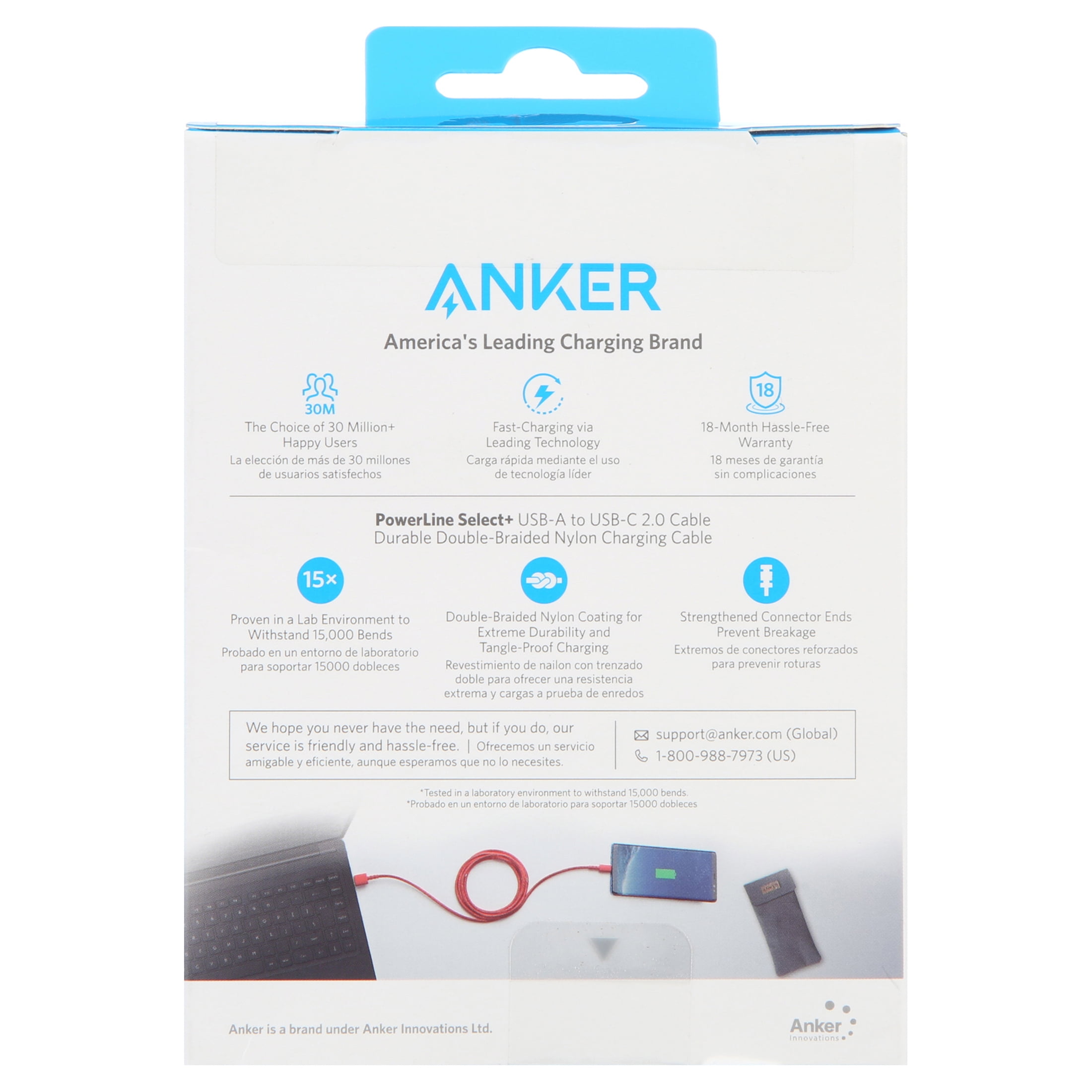 Anker PowerLine Select+ USB-C to USB 2.0 Cable (6ft), Red