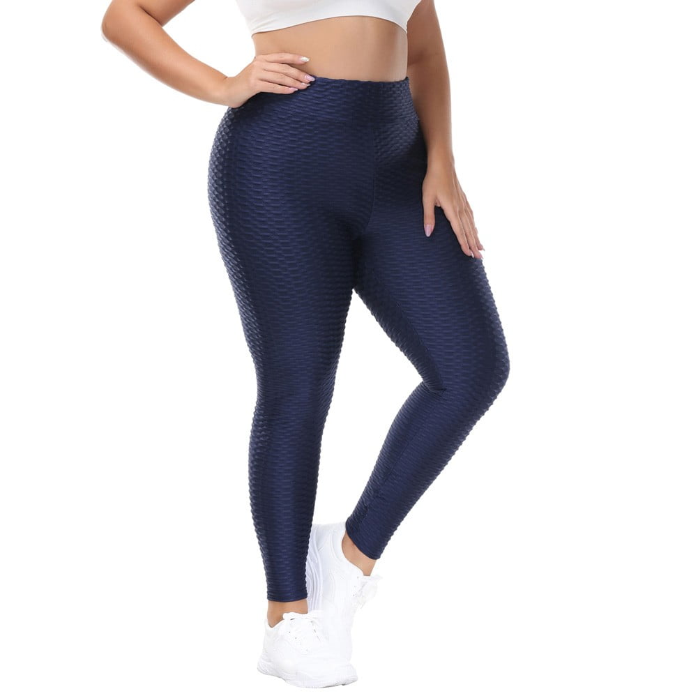 Hanna Nikole Women Plus Size High Waist Yoga Leggings Texrured Butt Lift Pants  Workout Running Tights 