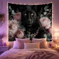 thumbnail image 2 of Black Panther with Lush Pink Peonies Against Deep Black Moody Botanical Illustration for Animal Lovers, Nature Wall Art, Housewarming Gift Tapestry Wall Hanging for Bedroom and Living Room, 2 of 7