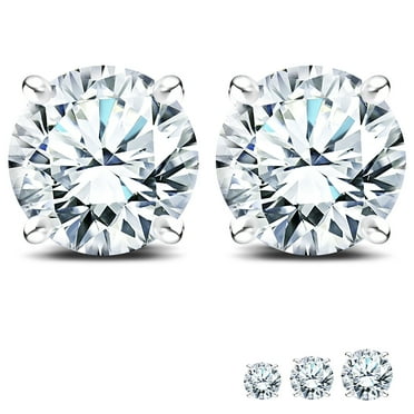 JeenMata Certified 1 Carat Round Cut Lab Grown Diamond Solitaire Stud Earrings in 18K White Gold Over Silver