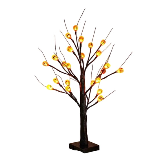 Yashow Halloween Tree Light Decoration, 23.62 Inch LED Spooky Tree Tabletop Centerpiece, Lighted Black Twig Tree for Indoor Home Party, Mantel and Desk Decor, Orange