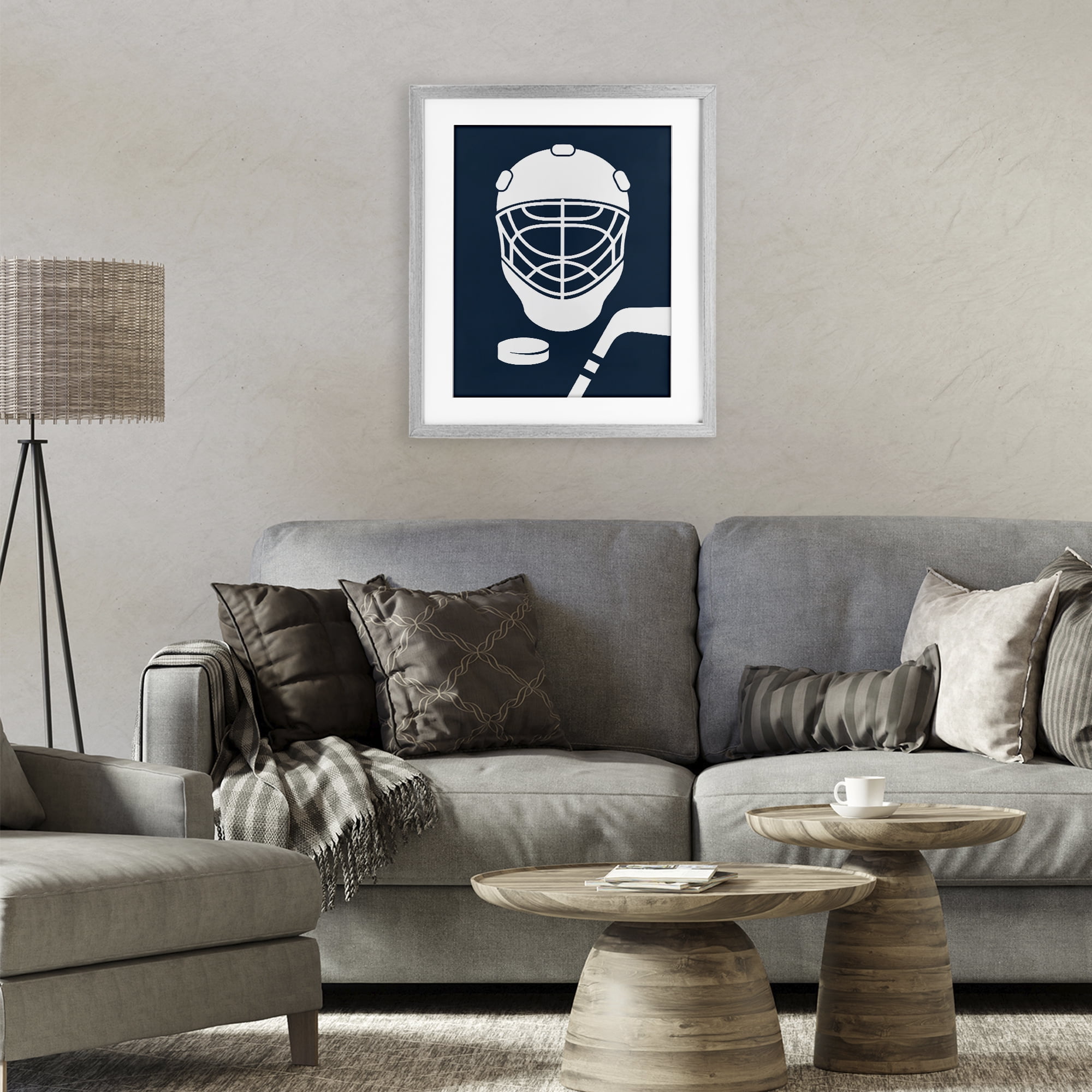 Stupell Industries Hockey Mask Blue & White Gray Framed Print Under Glass, design by Melody Hogan