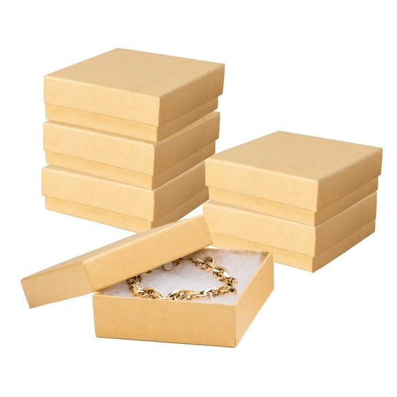 Prestige & Fancy Luxury Kraft Jewelry Boxes, Cotton-Filled Cardboard Gift Boxes with Lids for Bracelets, Earrings, and Small Accessories, 3.5 x 3.5 x 1 in, 6-Pack
