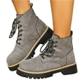 thumbnail image 2 of Willtoo Women's Fashion Ankle Boots Low Heels Chunky Lace-up Combat Boot Platform Lug Sole Non Slip Short Boots for Women Casual Round Toe Side Zipper Fall Winter Hiking Walking Booties Gray, 2 of 7