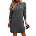 thumbnail image 2 of Kaemgyyd Womens T Shirt Dress Fall Casual Crew Neck Mini Dresses with Pocket Loose Long Sleeve Tunic Dress, 2 of 6