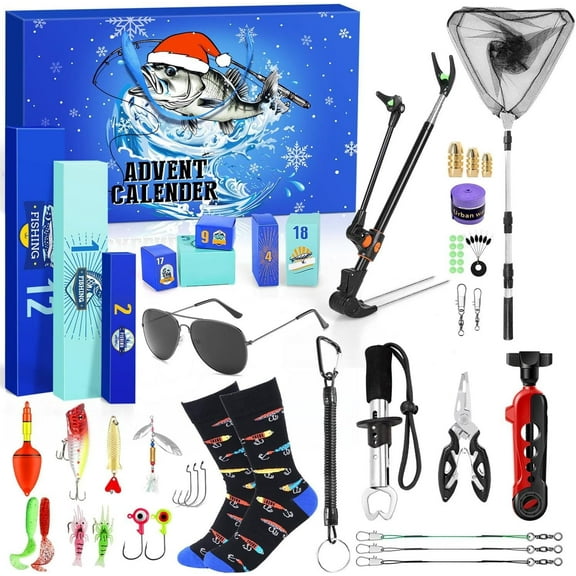 Fishing Advent Calendar for Adult Men Teen Boys, 2025 Fishing Tools Accessories Kit Christmas Countdown Gifts, 24 Days of Lure Accessories and Gear Surprises for Fish Lovers