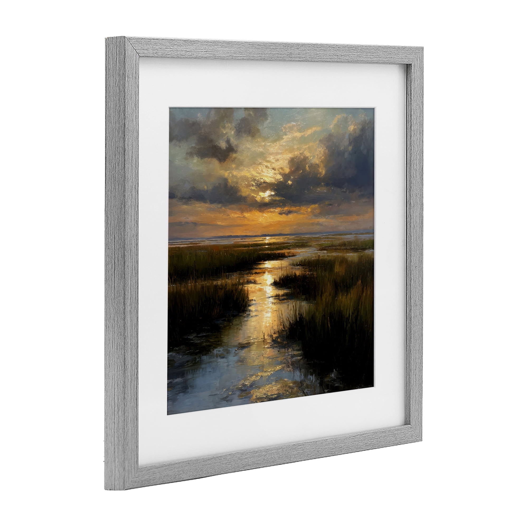 Stupell Industries Sunset Over Marshland Gray Framed Print Under Glass, design by Petal Prints Design