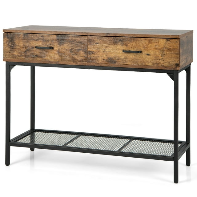 Costway Mesa de Consola Industrial para Espacios Pequeños, Mesa Larga para Detrás del Sofá, Mesa Estrecha para Entrada o Pasillo con Marco de Metal, Mesa para la Sala de Estar/Comedor/Cocina