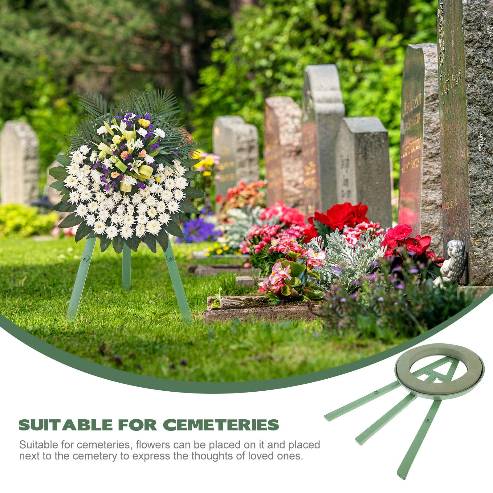 UPOUART Green Plastic Floral Easel Stand for Grave Flower Display Holder, Cemetery Memorial Decoration