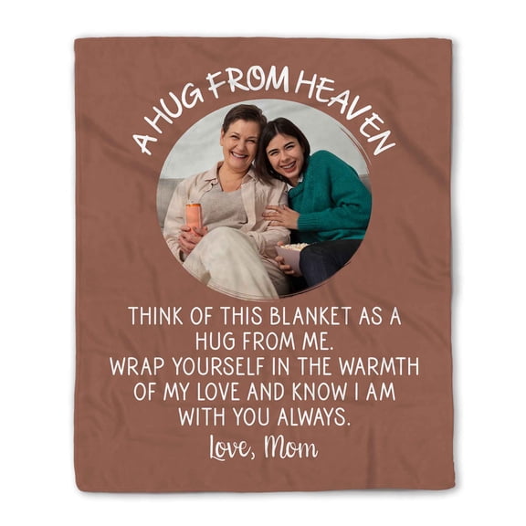 Customizaholic A Hug From Heaven Memorial Mom Blanket, Personalized Sympathy Photo Throw, In Loving Memory Gift for Loss of Mother