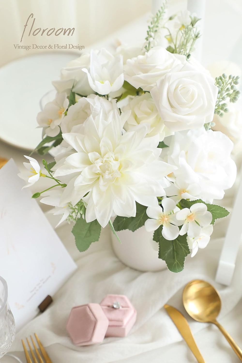 Dusty Rose Cream Artificial Flowers Fake Roses Peonies and Greenery Combo Box Set for DIY Wedding Bouquets Bridal Shower Centerpieces Floral Arrangements Party Tables Home Decorations