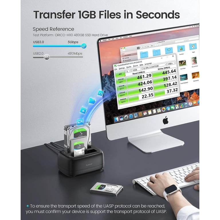 ORICO MiniTower Dual-Bay RAID harde schijf behuizing met docking station tot 56 TB, 2,5/3,5 inch SATA HDD*2 /NVMe SSD behuizing*1, aluminium behuizing, 10 Gbps USB C-hub voor Mac mini, MacBook, Macs