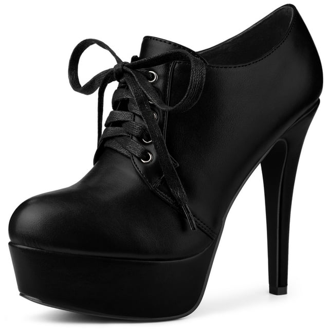 Unique Bargains Bottines à Talons Aiguilles Hauts à Plateforme à Lacets pour Femmes Noires US 8