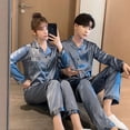 thumbnail image 3 of Pijamas de seda de hielo para mujer, conjunto de dos piezas de manga larga, ropa de casa de talla grande para parejas, Año Nuevo, adolescentes, primavera y otoño, 3 of 4
