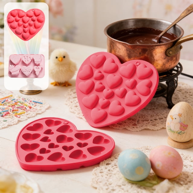 Molde de silicona para tarta en forma de corazón – rosa, rojo 17x15cm • molde antiadherente duradero para postres de grado alimentario para hornear, apto para horno, de fácil liberación, flexible y