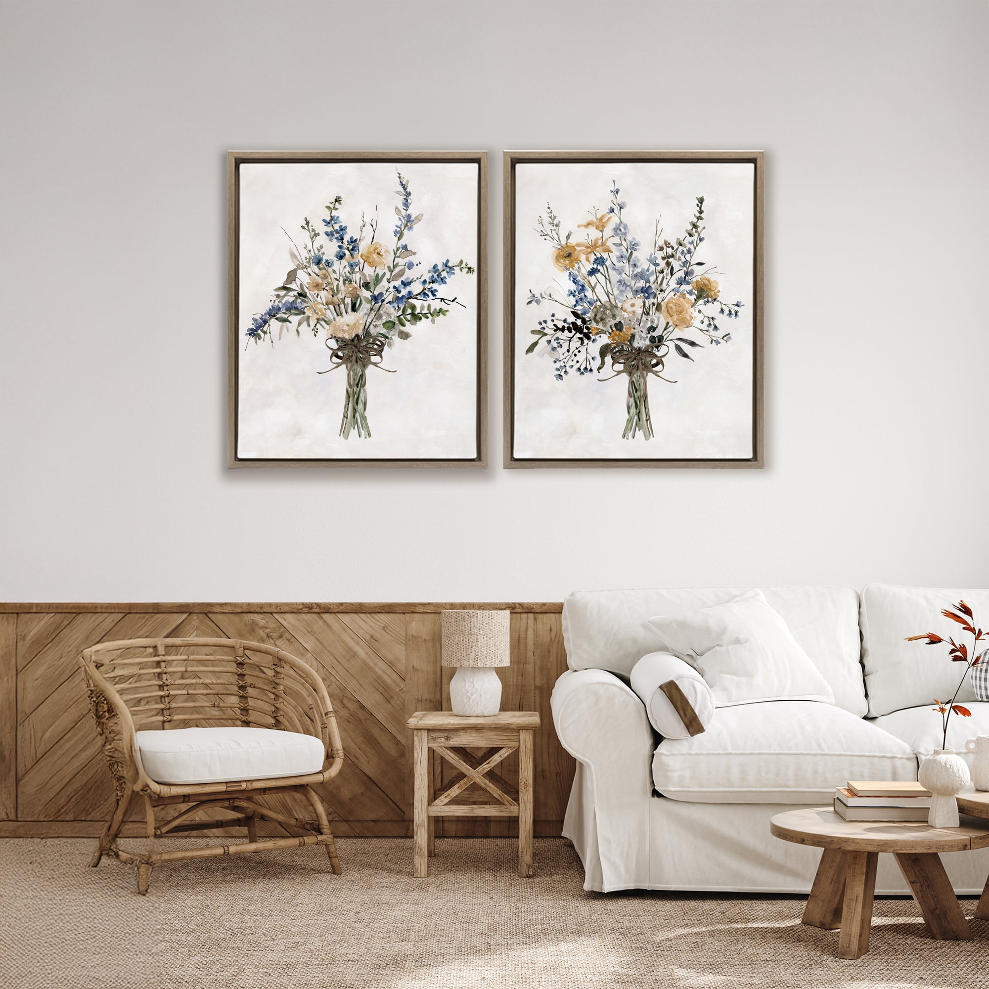 Stupell Industries Bushels of Herbs 2 Piece Brown Framed Floater Canvas Set, design by Carol Robinson