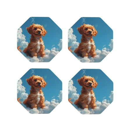 

Leather Coasters with Heat-resistant for Drinks Blue Sky Cloud Puppy -标题2 Octagon