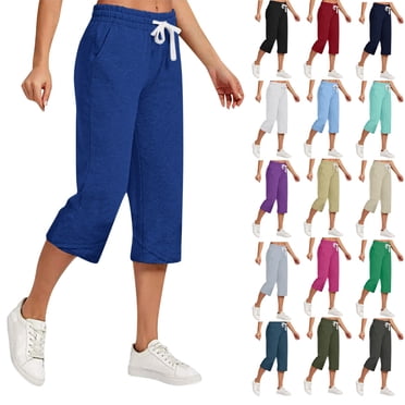 REALiKUN Capri Pants for Women Summer Linen Wide Leg High Waisted Drawstring Capris Lightweight Elastic Cropped Pants