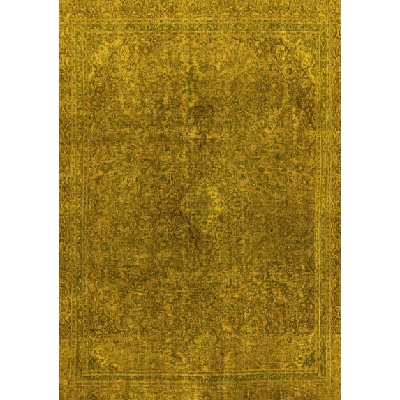 Ahgly Company Machine Washable Indoor Rectangle Abstract Yellow Modern Area Rugs, 8' x 10'