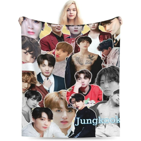 Jungkook Blanket Soft and Warm Lightweight Fluffy Throws Blankets Rug Carpet Gift for Beach Yoga Bedroom Living Room Decoration Sofa Camping Trip Dorm Decor All Season