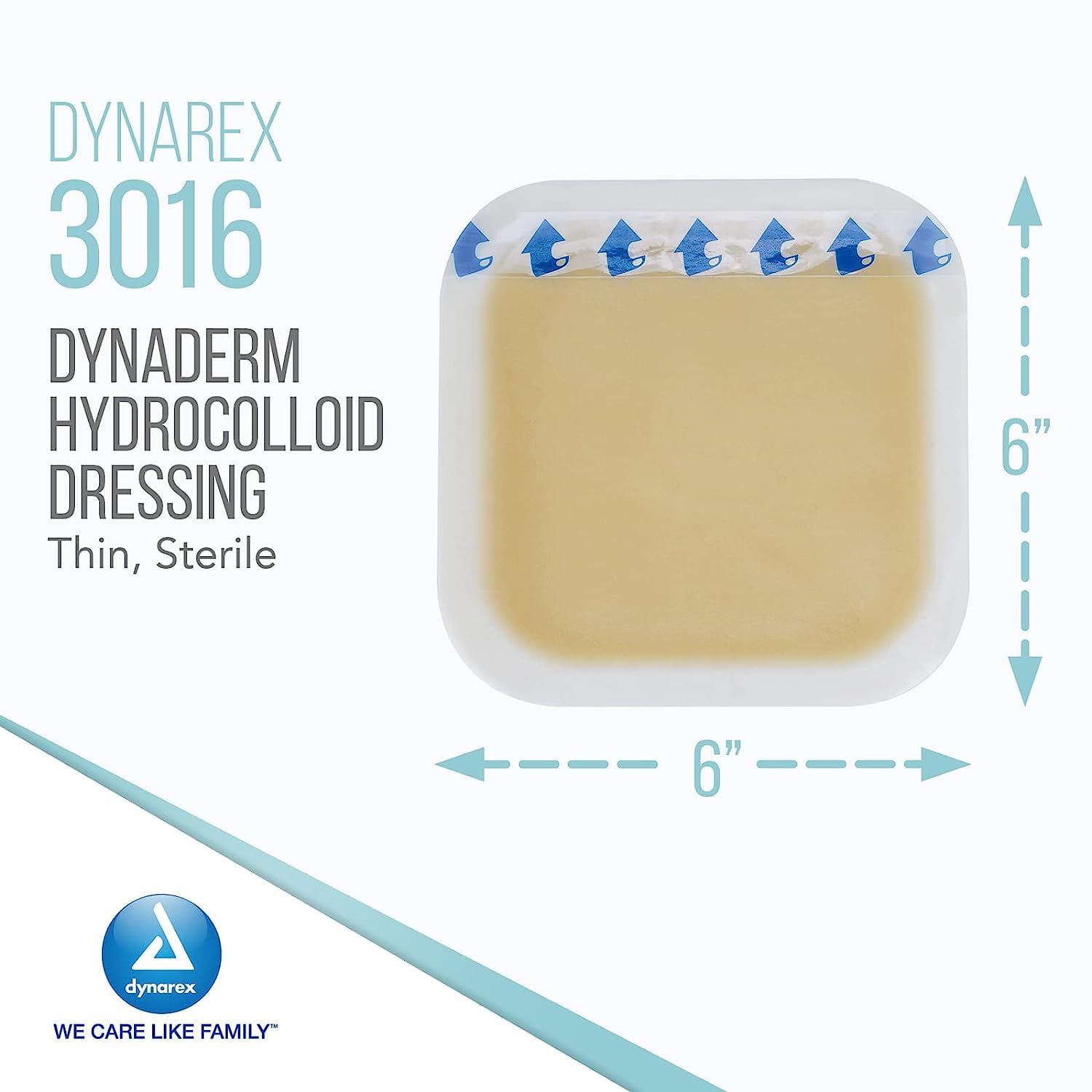 Dynarex DynaDerm Hydrocolloid Dressings, Sterile Moist Bandages Used for All Kinds of Wounds, 6" x 6", Thin & Latex-Free, Peel-Down Patches - 1 Case, 12 Boxes of 5 Dressings