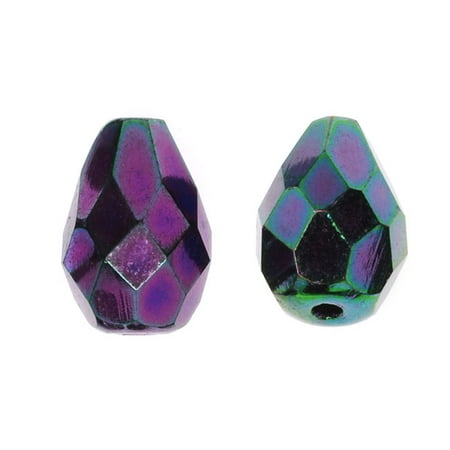 - Czech Fire Polished Glass, Faceted Tear Drop Beads 10x7mm, 12 Pieces, Purple Iris