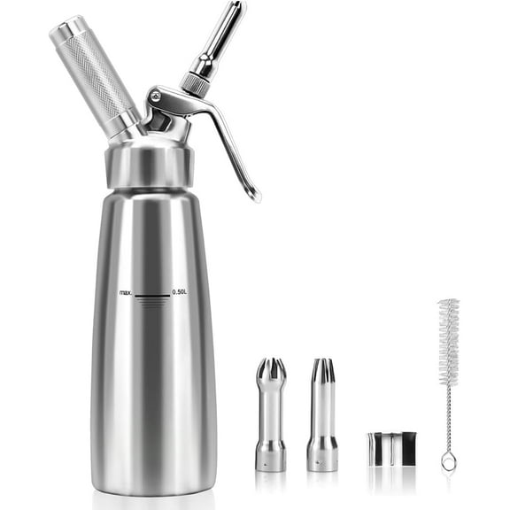 304 Stainless Steel Whipped Cream Dispenser 500ml with 3 Nozzles, Cream Sprayer For Desserts, Cream Whipper, Espumas Siphon, Cream Siphon, Espuma Bottle, Whipped Cream Maker Stainless Steel