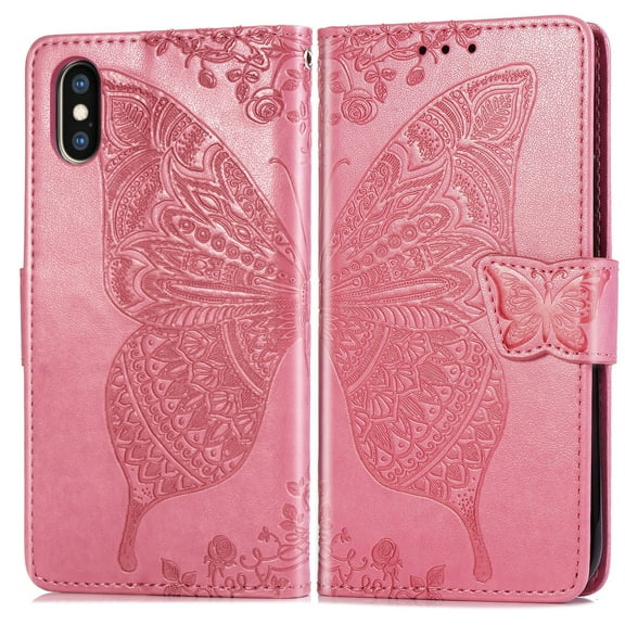 iPhone Xs Max Case, iPhone Xs Max Wallet Folio Case Magnetic Closure RFID Blocking Card Slots Kickstand Shockproof Absorption Double Protection Case for Apple iPhone Xs Max, Pink
