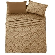 Lux Decor Collection Paisley Printed Twin Bed Sheets Set, 4 Piece Microfiber Sheets, Fitted Sheet, Flat Sheet, 2 Pillowcases - Brown