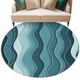 thumbnail image 2 of Abstract Round Living Room Rugs 8 ft, Turquoise Gradient Waves Beach Lines Washable Large Area Rug with Non-Slip Sturdy Edge Binding Round Carpet for Dining Room Kitchen Office, 2 of 9