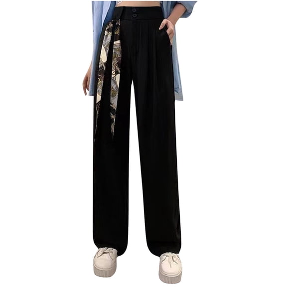 Plebaso Pants for Women Solid Color High Waist Casual Work Trouser Ladies Straight Leg Pants