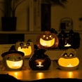 thumbnail image 3 of Halloween Pumpkin Tealight Holders with Glowing Faces, Table Centerpieces for Home Party Decorations, 3 of 20